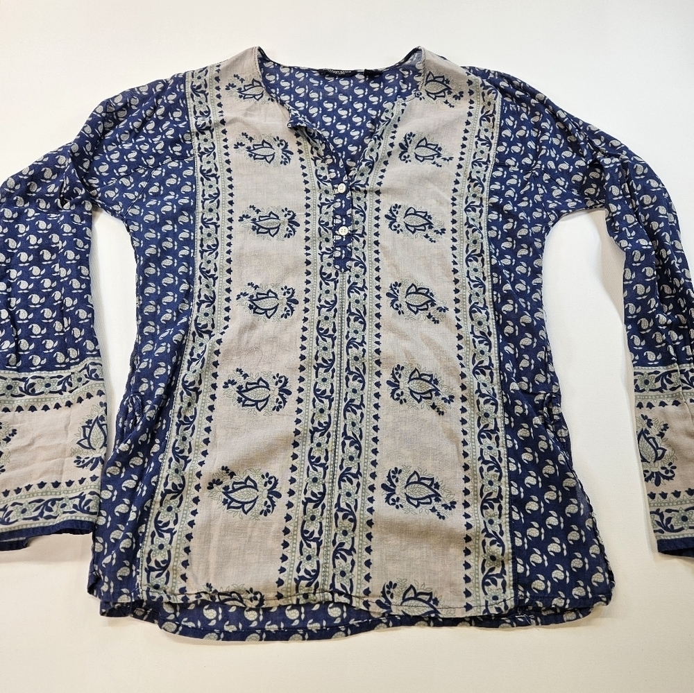 American Eagle Shirt Women's Small Boho Print Popover Henley Top Lightweight